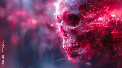 Neon skull, death, horror and fear, human head, dead, clipart, colorful bright glow © Gizmo