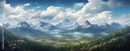 Stunning panoramic view of a serene mountain landscape. © Kent Kreative Kit 