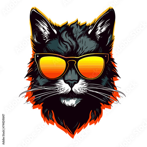 Cat in sunglasses. Vector illustration of cat's head in sunglasses. © viklyaha