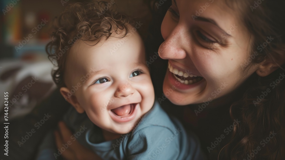 Mother laughing with 3 month old baby boy generative ai Mother laughing with 3 month old baby boy generative ai
