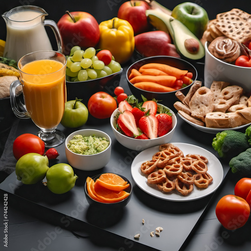 colorful breakfast with fruits on the table