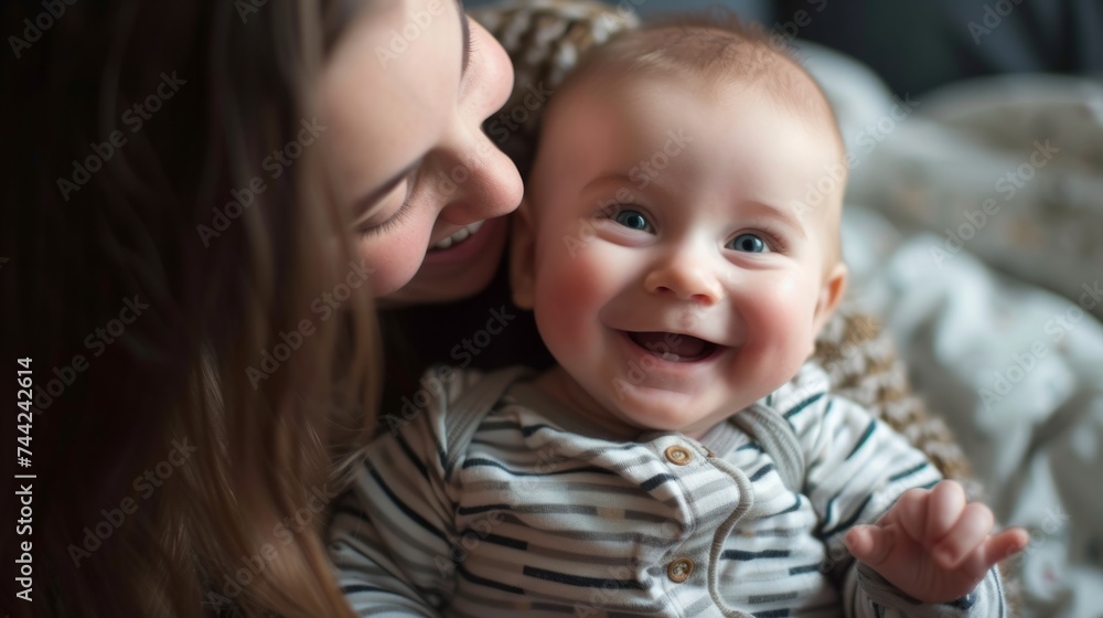 Mother laughing with 3 month old baby boy generative ai Mother laughing with 3 month old baby boy generative ai
