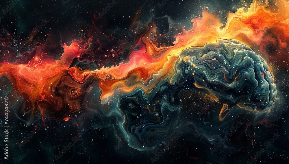creative inspiration brain graphics, in the style of surrealistic urban, dark cyan and light crimson, large-scale canvas impact, 3d, conceptual painting, conceptual-collage, quantumpunk. generative AI creative inspiration brain graphics, in the style of surrealistic urban, dark cyan and light crimson, large-scale canvas impact, 3d, conceptual painting, conceptual-collage, quantumpunk. generative AI