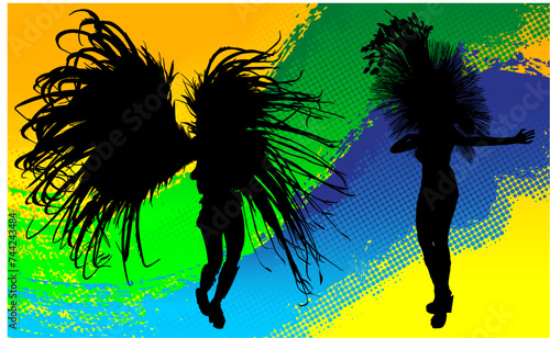 samba, baile, brasil, danza, carnaval, silueta, color, vector, pegatina, plumas, traje,  ilustracion, angel, diablo, pareja
