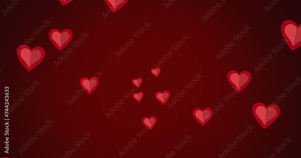 Image of red hearts moving on red background