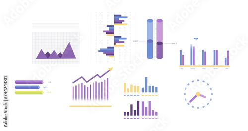 Image of statistics, graphs and financial data processing over white background