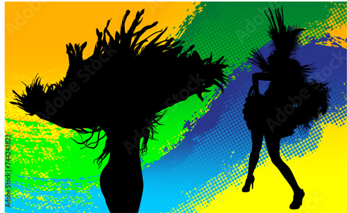 samba, baile, brasil, danza, carnaval, silueta, color, vector, pegatina, plumas, traje,  ilustracion, angel, diablo, pareja