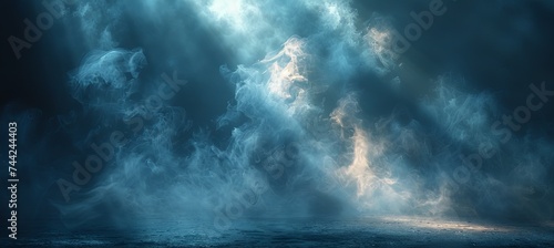 flood light with shadow and shadow  in the style of smokey background  chalky  mysterious space  light navy and gray  post-apocalyptic backdrops. Generative AI