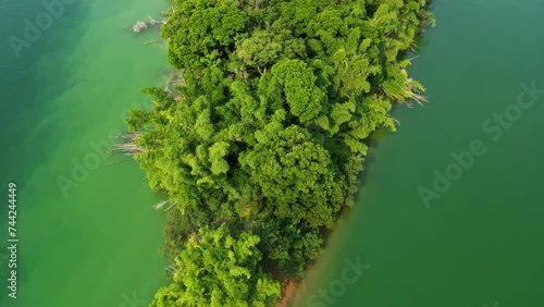 Top down drone shot over a island on the Rio Parana river, in sunny Brazil photo