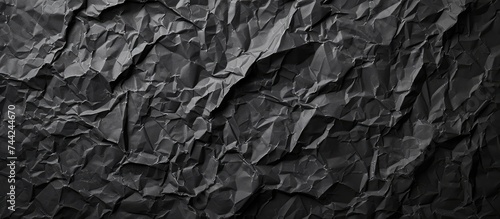 A crumpled black paper with a grunge texture background that has been intricately folded. © AkuAku