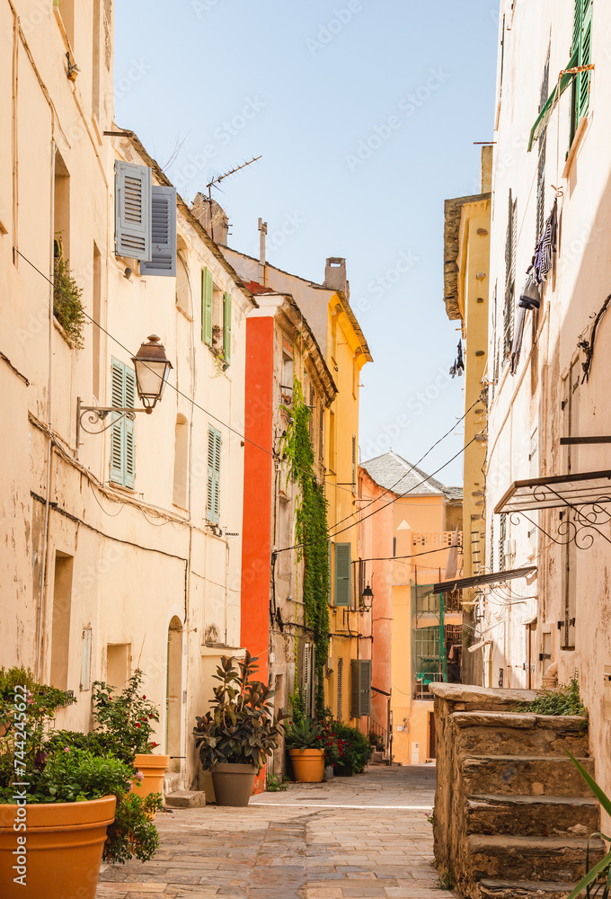 Fototapeta premium Bastia view of old town, Corsica, France. Narrow streets with typical french facades.