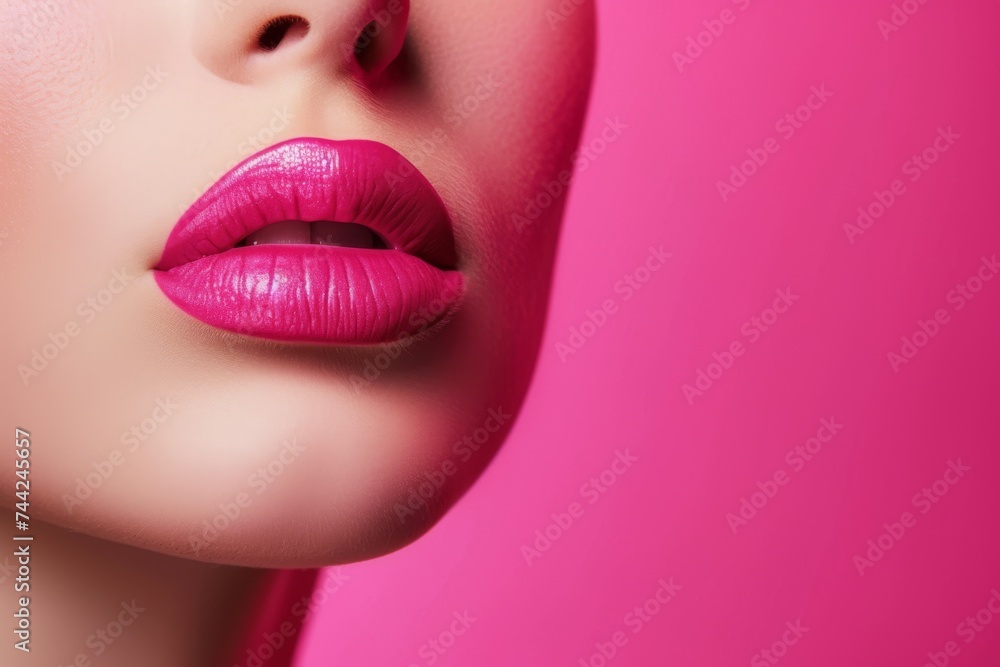Obraz premium beautiful lips with pink lipstick on a pink background