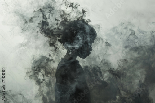 How pollution harms children. Silhouette of a child made of black smoke. The concept of air pollution  the harm of pollution  the harm of smoking.