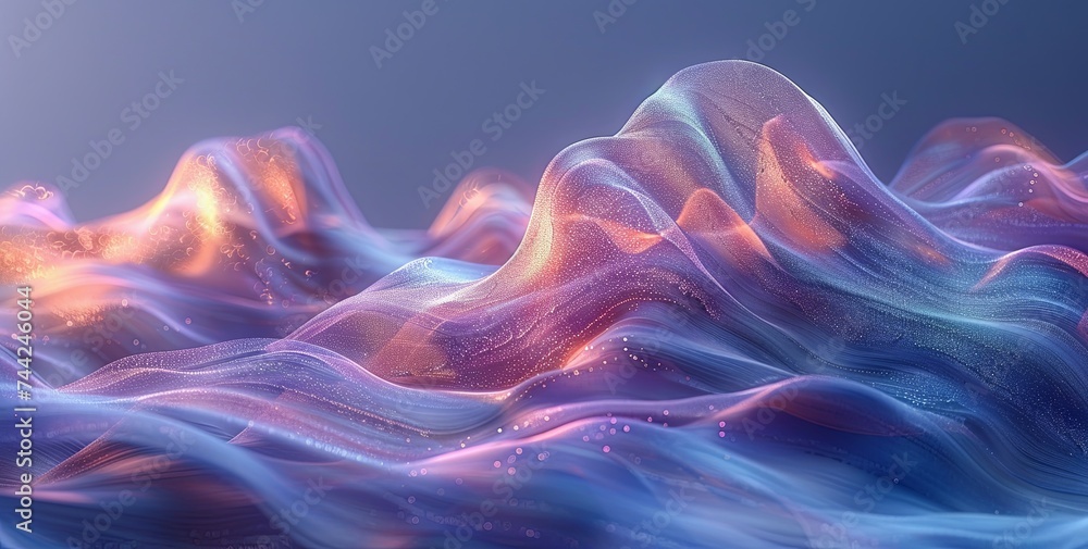 Fototapeta premium holographic abstract background, in the style of light violet and sky-blue, sinuous lines, fluid lines and curves, light blue and white. Generative AI.