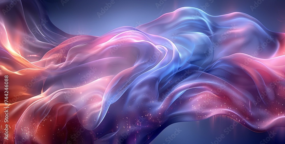 holographic abstract background, in the style of light violet and sky-blue, sinuous lines, fluid lines and curves, light blue and white. Generative AI.