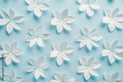 Floral pattern of white flowers on a pastel blue background. The concept of spring  nature and beauty.