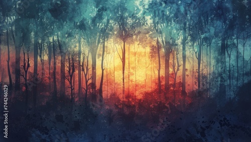 a picture of trees in a forest that looks like something painted over Generative AI