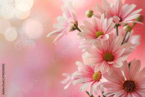 Floral pattern of white flowers on a pastel pink background. The concept of spring, nature and beauty. © lagano