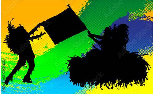 samba, baile, brasil, danza, carnaval, silueta, color, vector, pegatina, plumas, traje,  ilustracion, angel, diablo, pareja