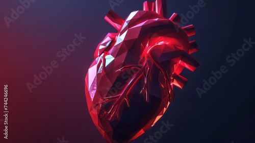 Realistic heart, low poly art.