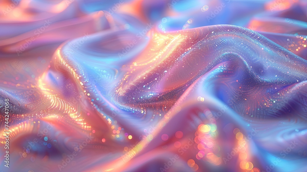 Obraz premium holographic abstract background, in the style of light violet and sky-blue, sinuous lines, fluid lines and curves, light blue and white. Generative AI.