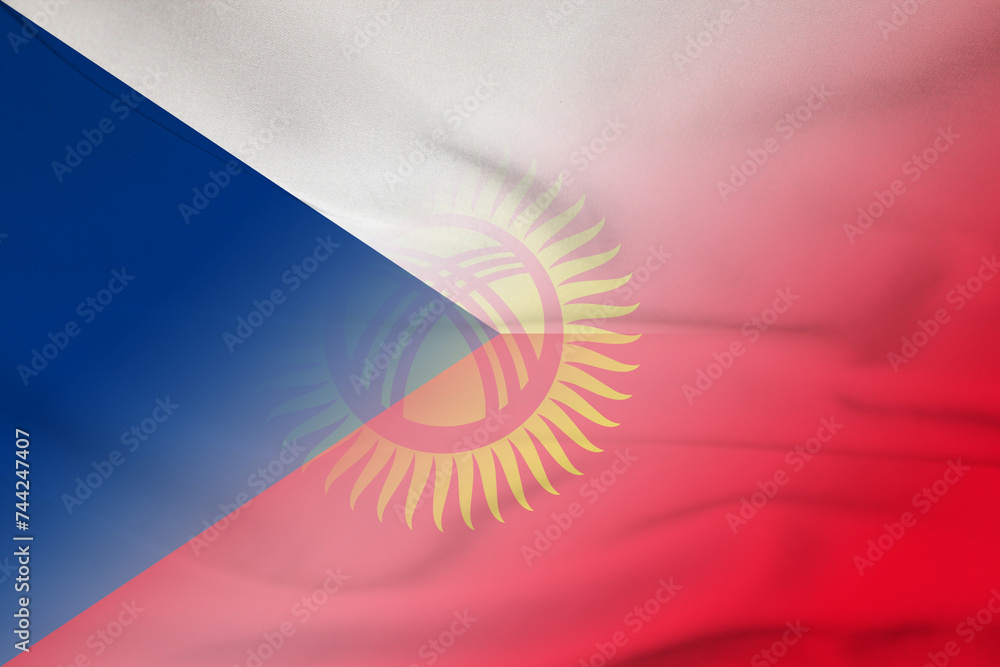 Czech Republic and Kyrgyzstan political flag international relations KGZ CZE - obrazy, fototapety, plakaty 