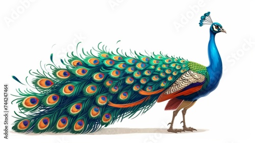 Real peacock illustration, showing its vibrant, detailed plumage generative ai photo