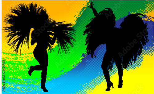 samba, baile, brasil, danza, carnaval, silueta, color, vector, pegatina, plumas, traje,  ilustracion, angel, diablo, pareja