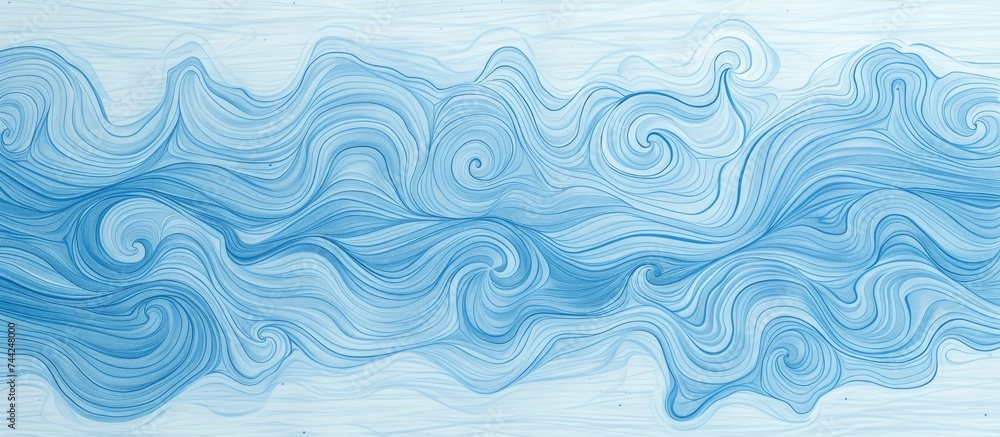 A painting featuring doodle-filled pencil lines that resemble a blue sea, reminiscent of a drawing found in a childrens album. A painting featuring doodle-filled pencil lines that resemble a blue sea, reminiscent of a drawing found in a childrens album.