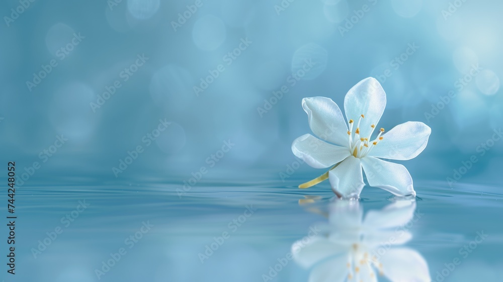 Delicate white flower floating on water Delicate white flower floating on water
