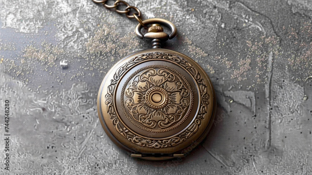 Fototapeta premium An ornate vintage pocket watch on a textured background