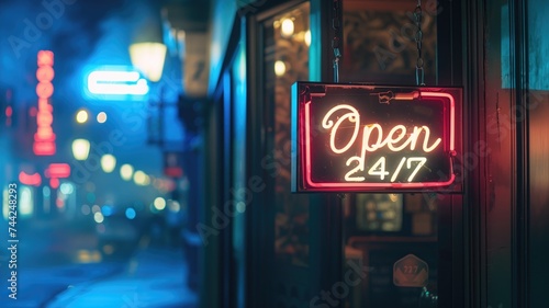 Wallpaper Mural Neon 'Open 24/7' sign in an urban night setting Torontodigital.ca