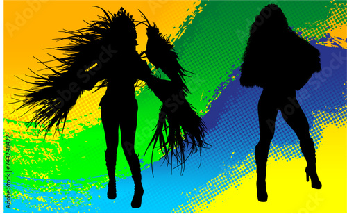 samba, baile, brasil, danza, carnaval, silueta, color, vector, pegatina, plumas, traje,  ilustracion, angel, diablo, pareja