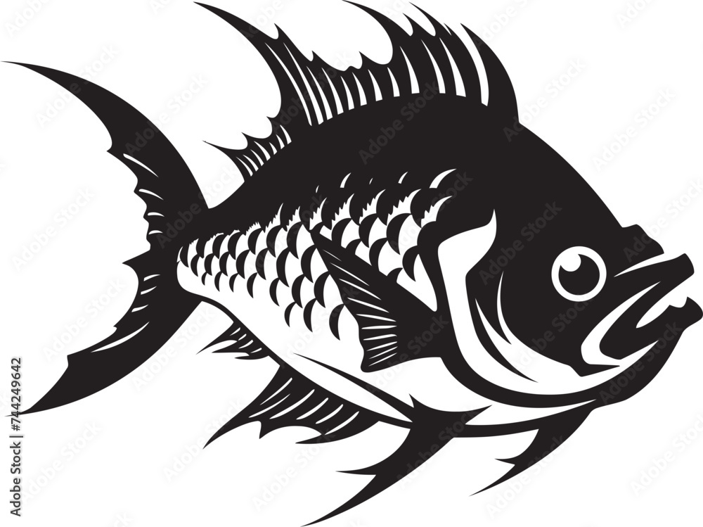 Fototapeta premium Aquatic Abundance Black Vector Fish Graphics Depicting Tropical Rivers Nautical Nostalgia Tropical River Fish Vector Designs in Black