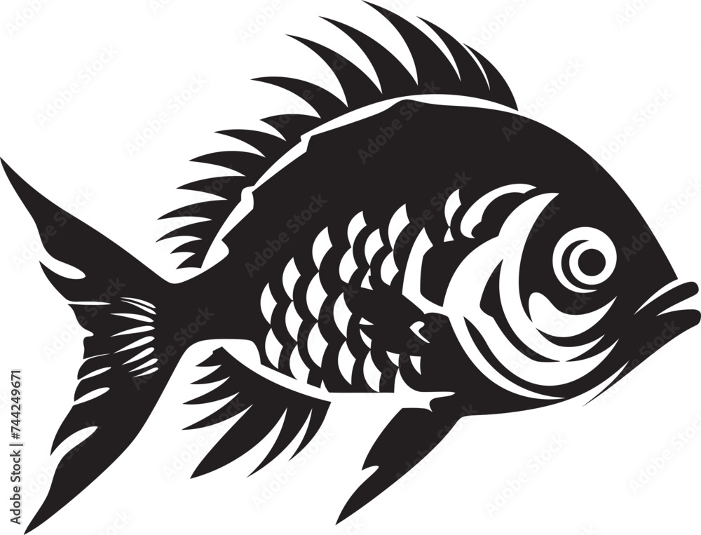 Fototapeta premium Aquatic Abundance Black Vector Fish Illustrations with Tropical Inspiration Nautical Nostalgia Tropical River Fish Vector Sketches in Black