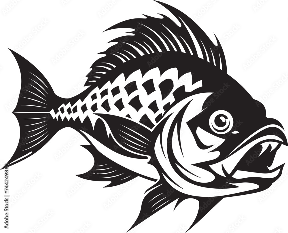 Fototapeta premium Underwater Wonders Black Vector Fish Icon Marine Marvels Vector Tropical River Fish Sketch