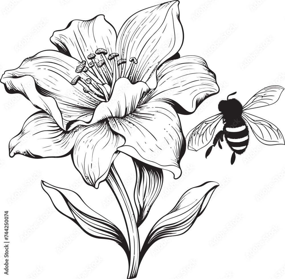 Bee Among Blooms Minimalist Black Vector Symbol Floral Fusion Black Vector Logo with Bee and Flower