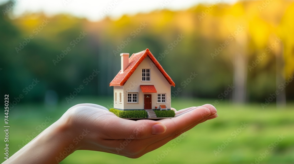hand holding a cute little house generative ai hand holding a cute little house generative ai