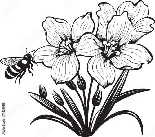 Floral Buzz Black Vector Logo Bee Harmony Minimalist Floral Emblem