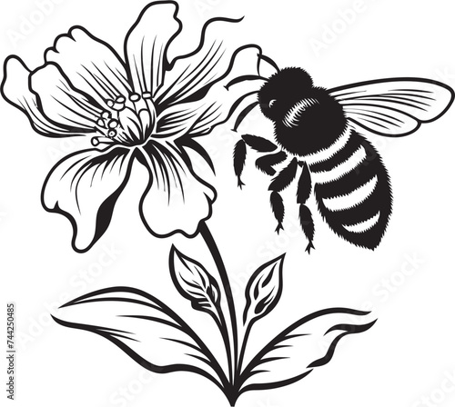 Natures Serenade Black Vector Icon with Blossom Blossom Bliss Minimalist Bee and Blossom Logo