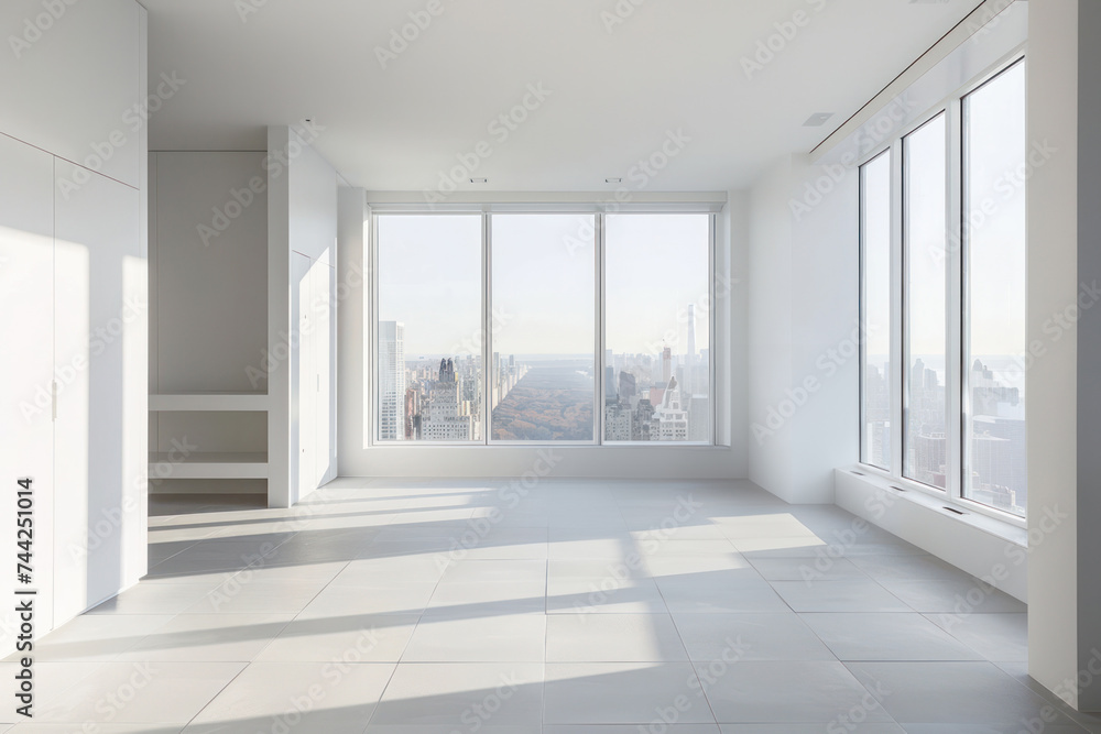 Fototapeta premium Bright spacious empty room with big windows.