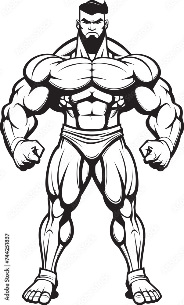 Fototapeta premium Iron Will, Inked Image Celebrating the Strength Within Building Dreams in Black and White This Caricature Motivates Your Hustle