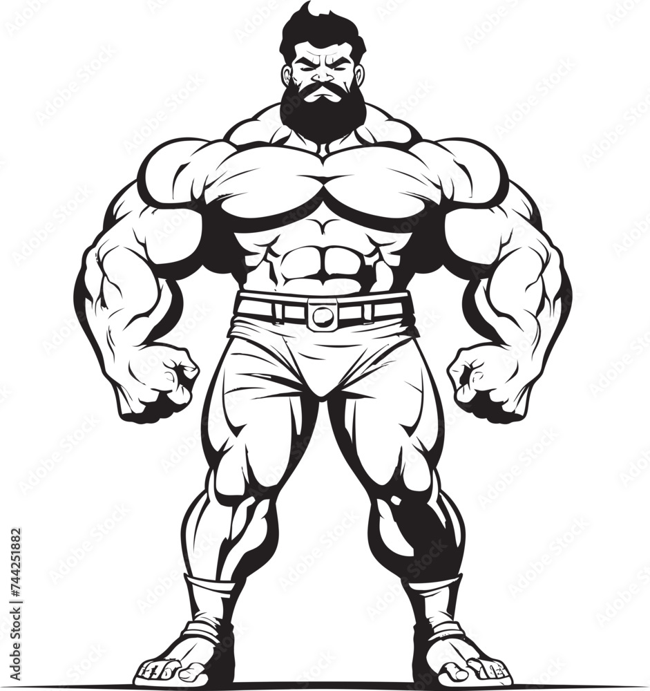 Fototapeta premium The Shadowy Colossus A Bodybuilder Caricature with More Than Meets the Eye The Schwarz enegger Sketch A Dark and Powerful Depiction of Muscular Prowess