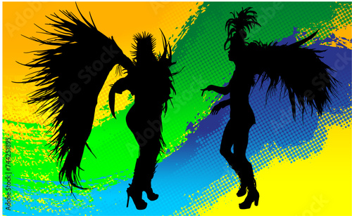 samba, baile, brasil, danza, carnaval, silueta, color, vector, pegatina, plumas, traje,  ilustracion, angel, diablo, pareja