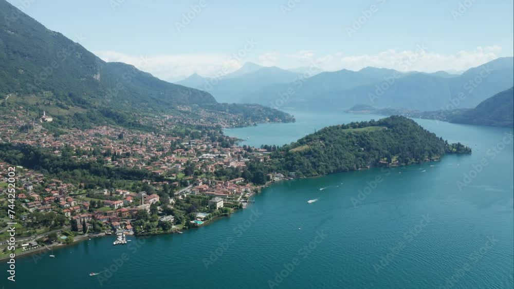 Lake como with ossuccio and lenno, italy, surrounded by mountains, aerial view Lake como with ossuccio and lenno, italy, surrounded by mountains, aerial view
