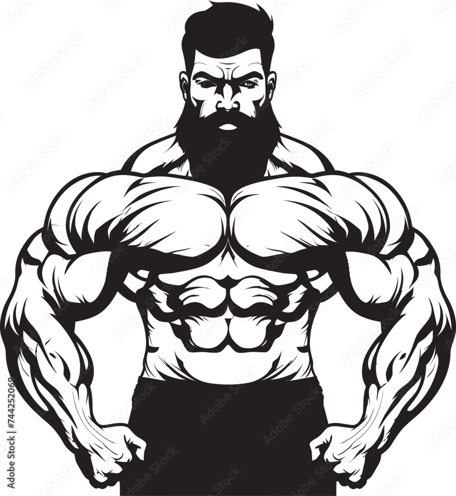 Fototapeta premium The Unflexibly Entertaining Black Bodybuilder Caricature Fitness and Fun, Like a Superhero Cartoon Muscleman Icon in Vector