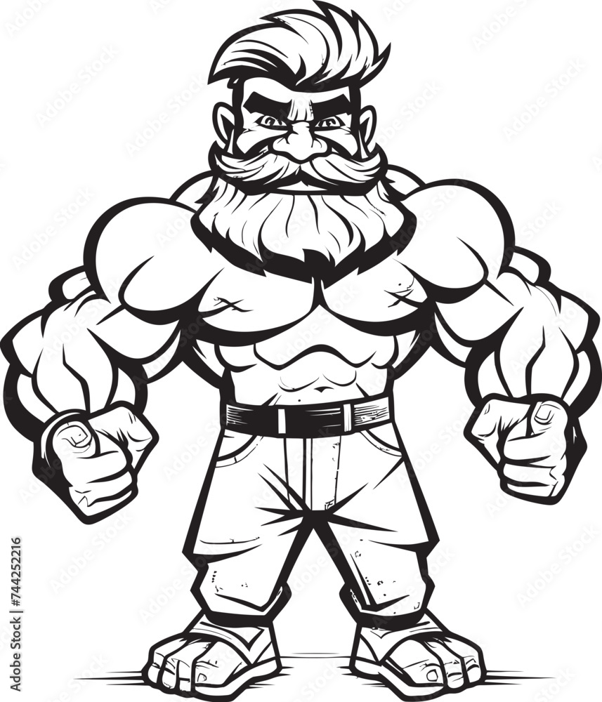Fototapeta premium The Big Friendly Brute Black Bodybuilder Caricature Gains and Giggles Cartoon Muscleman Icon in Vector