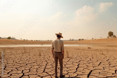 Contemplative Man Overlooking Dry Riverbed