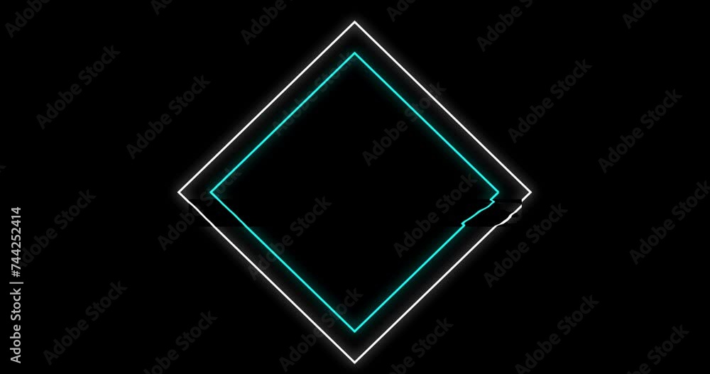 Animation of strobing blue and pink neon light beams over line diamond on black background Animation of strobing blue and pink neon light beams over line diamond on black background