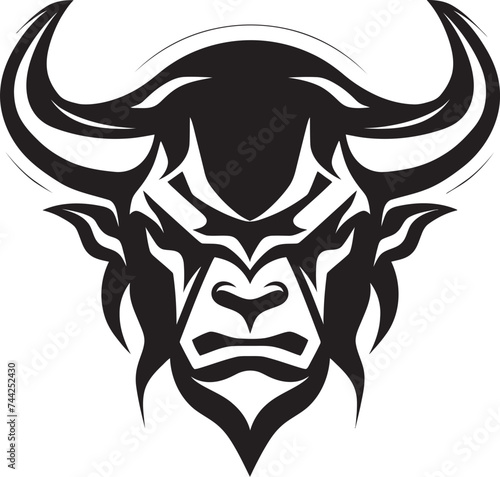 Pioneering Bull A Trailblazing Black and White Mascot Strength and Stability A Bull Head Icon for Enduring Brands